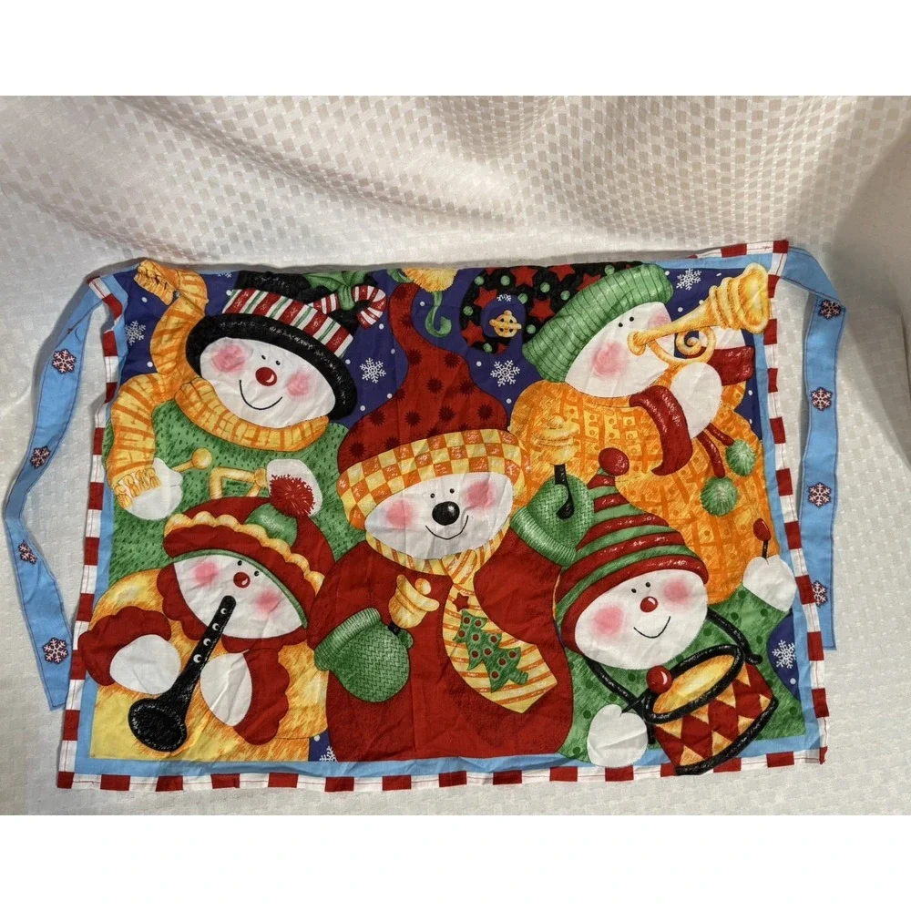 Frostie and Friends Red Blue Green Holiday Cotton Apron Adjustable Ties